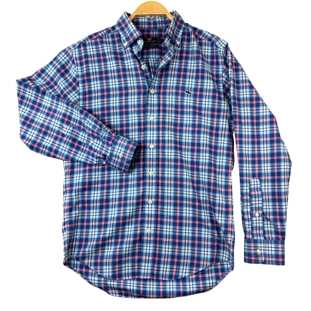 Vineyard Vines Performance Shirt Size S‎ Blue Pink Plaid Classic Tucker Preppy